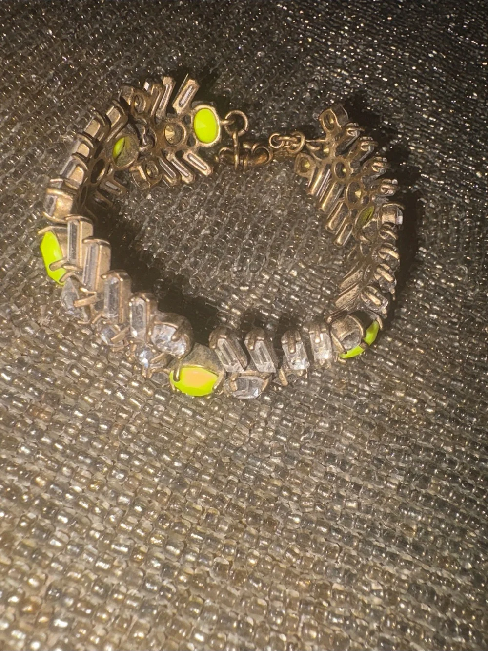 J. Crew Neon Yellow and Clear Crystal Stretch Bracelet